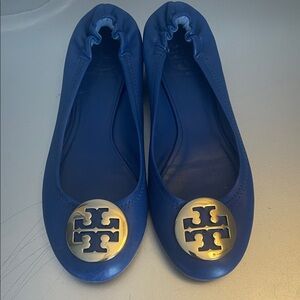 Tory Burch Royal Blue Flats with Gold Logo